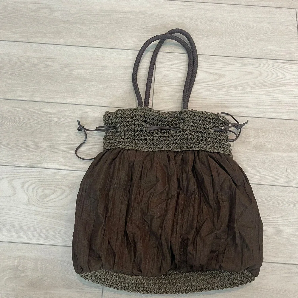 Bohemian Crochet Knit Bag Women Brown Beaded Drawstring Hobo Boho Fairycore Y2k‎